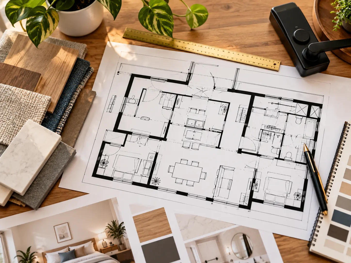 Shared-housing floor plan, furnishing samples and smart lock specifications